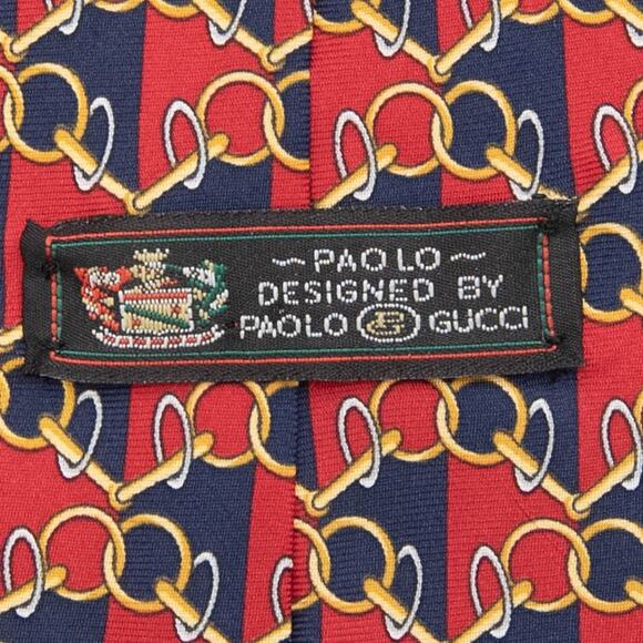 Paolo Gucci Designer 100% Silk Bear Chain Link Flag Neckties Neck Ties - Picture 6 of 12